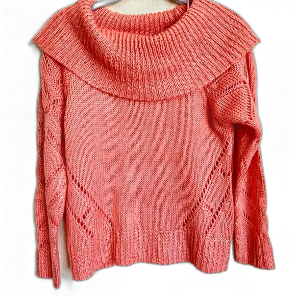 LC Lauren Conrad coral sweater women Long sleeve cowl neck knit sweater size S - Picture 1 of 10